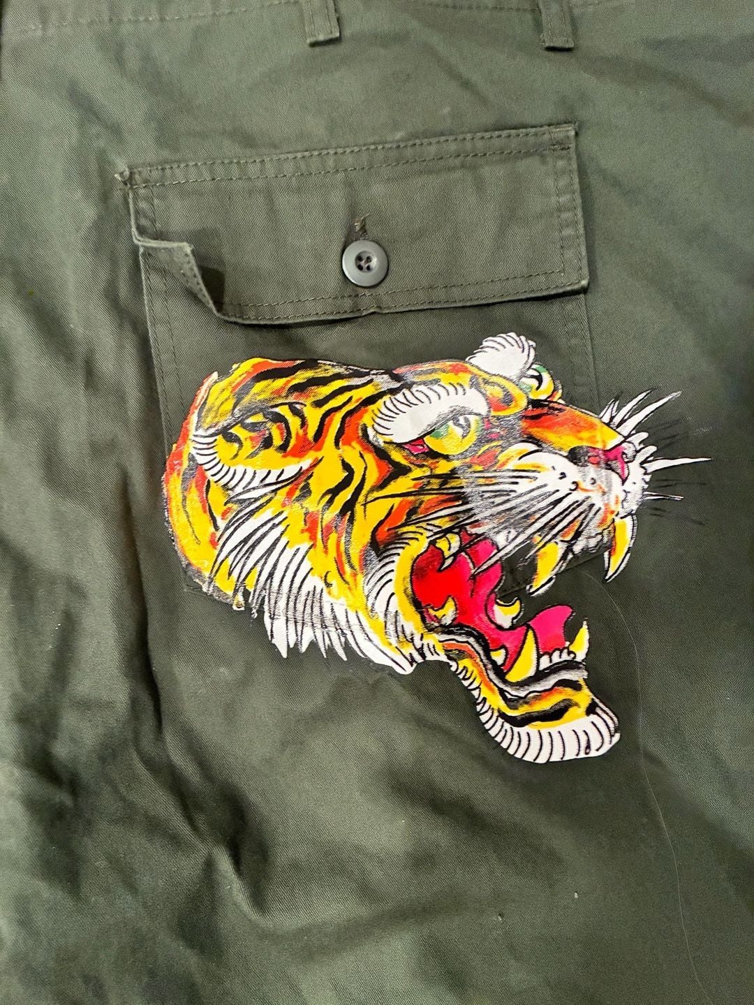 Ed Hardy Screaming Tigers Graphic Pants Size 42 Olive Green Y2K STREETWEAR 5