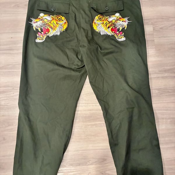 Ed Hardy Screaming Tigers Graphic Pants Size 42 Olive Green Y2K STREETWEAR