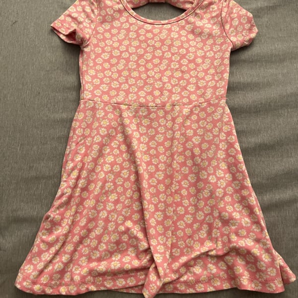 btween Dress Size 2T Pink Daisy Floral Back Bow Short Sleeve