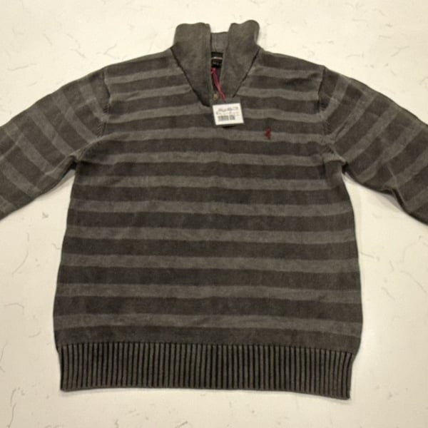 Marlboro Classics 1/4 Zip Sweater Size M Gray Striped Pullover