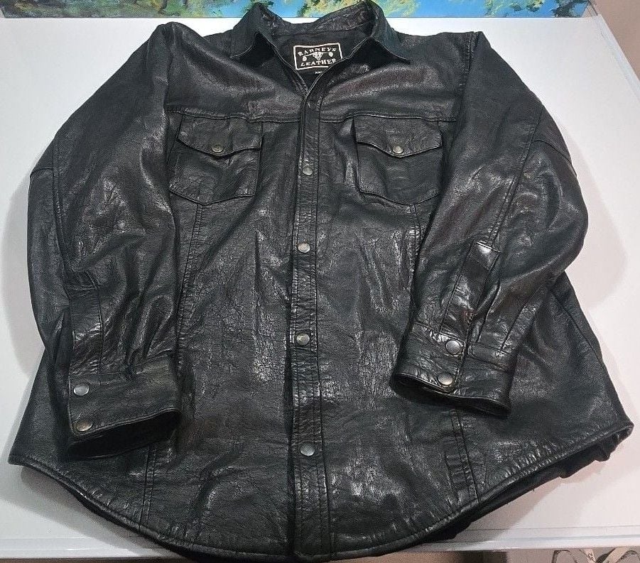 Barneys Vintage Leather Jacket Size XXL - Black Genuine Leather Snap 2