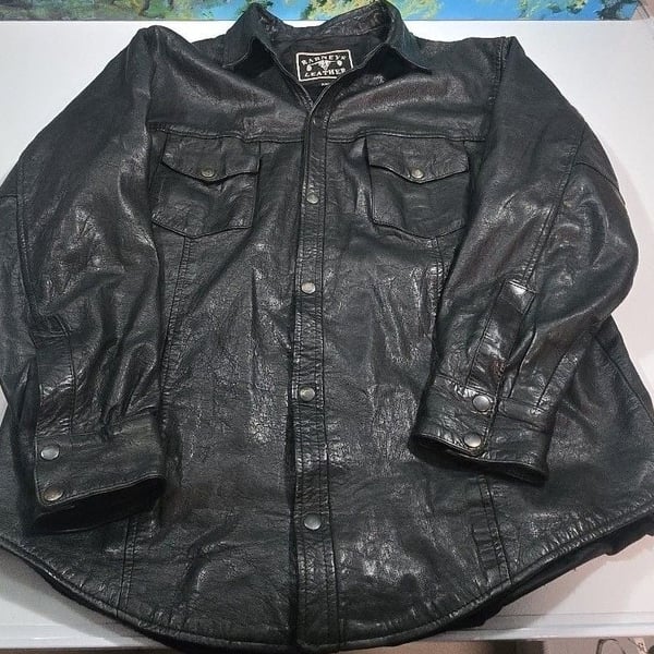 Barneys Vintage Leather Jacket Size XXL - Black Genuine Leather Snap