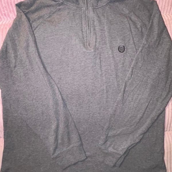 Chaps Stretch Quarter-Zip Pullover Size L Gray Heathered