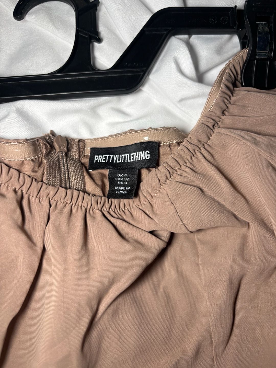 PrettyLittleThing Romper Size US 0 Taupe Off Shoulder Long Sleeve Ruffle 2