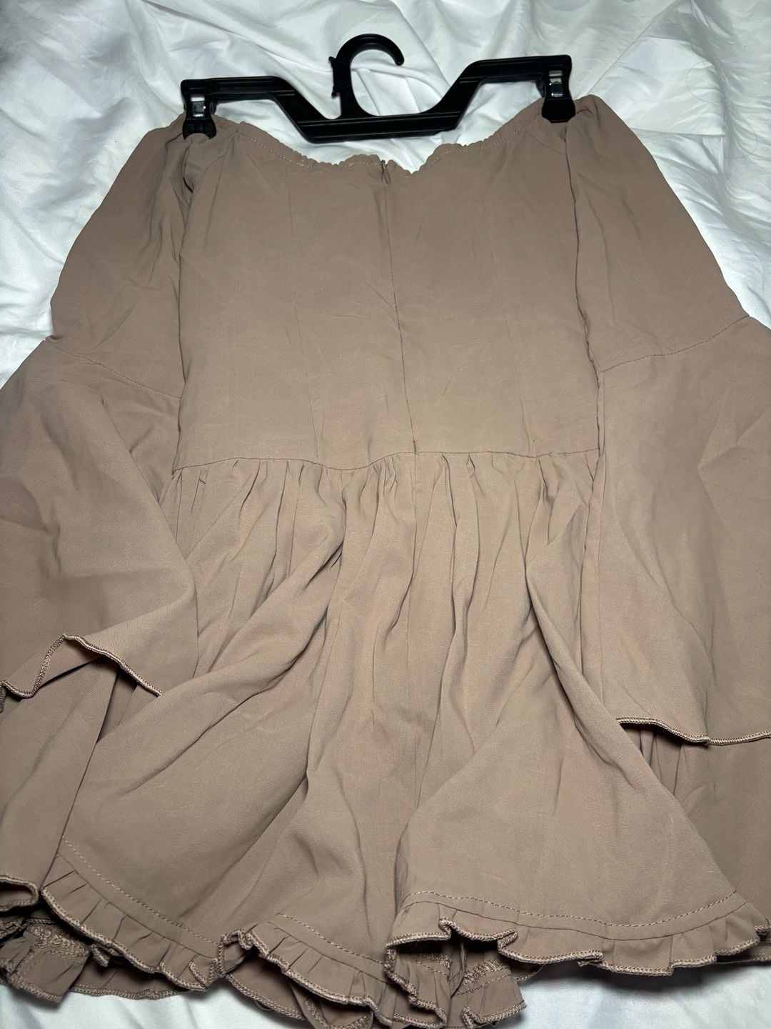 PrettyLittleThing Romper Size US 0 Taupe Off Shoulder Long Sleeve Ruffle 4