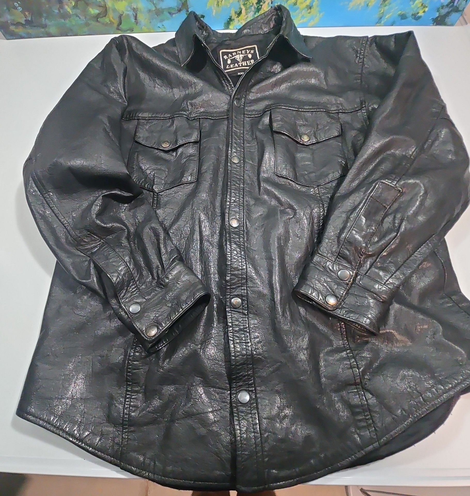 Barneys Vintage Leather Jacket Size XXL - Black Genuine Leather Snap 7