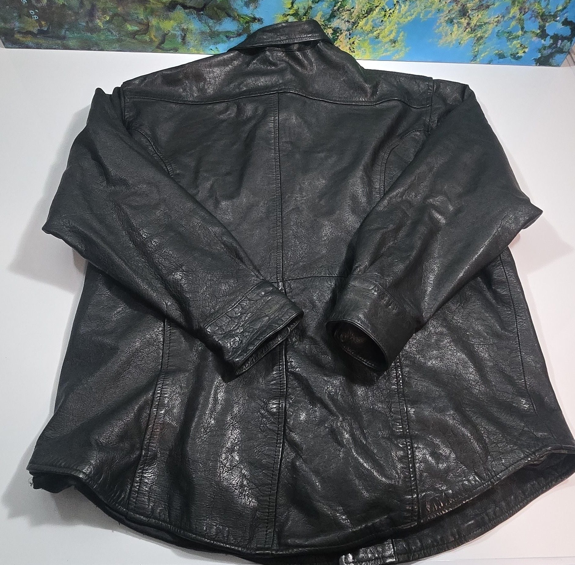Barneys Vintage Leather Jacket Size XXL - Black Genuine Leather Snap 10