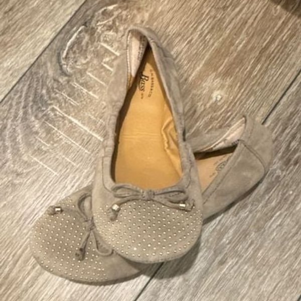 Bass Ballet Flats Tan Studded Suede Bow