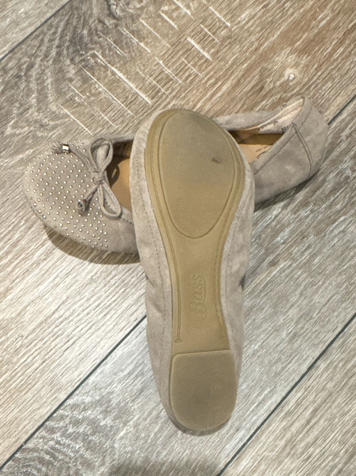 Bass Ballet Flats Tan Studded Suede Bow 3