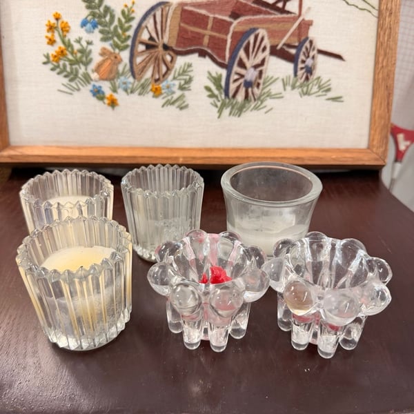 Vintage Clear Glass Votive Candle Holders Set Of 6 Assorted Designs