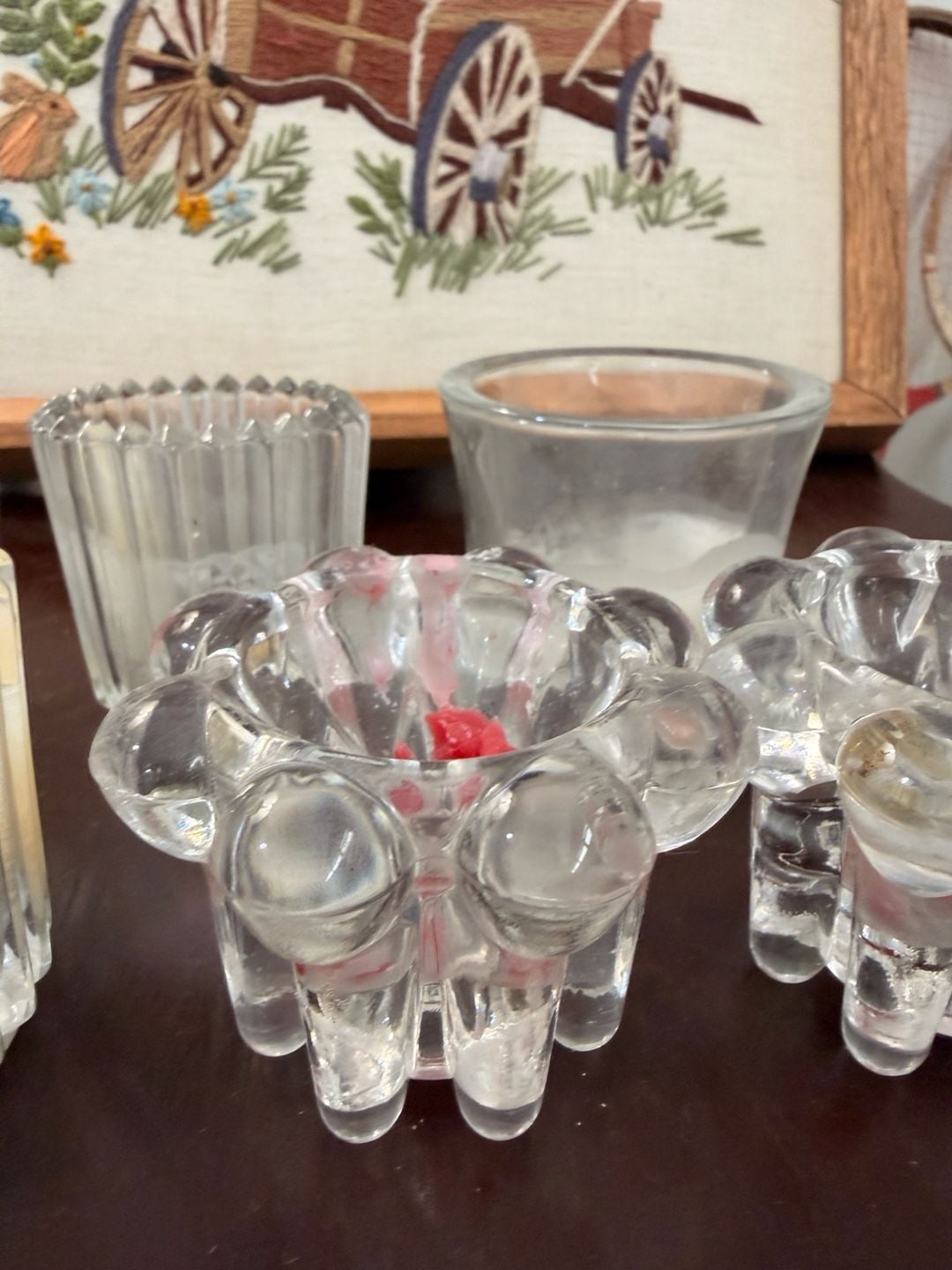 Vintage Clear Glass Votive Candle Holders Set Of 6 Assorted Designs 8