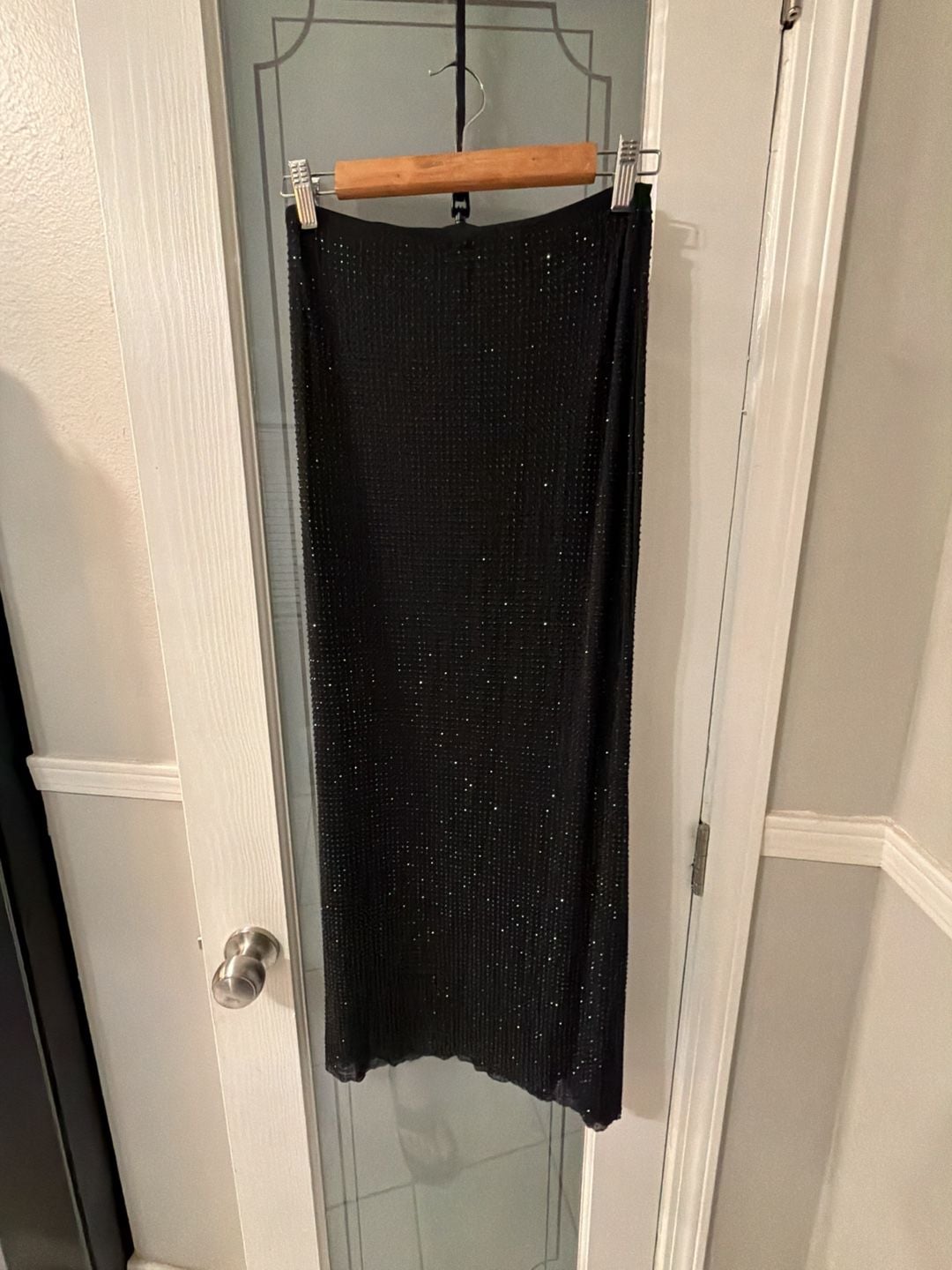 Da Veamor Rhinestone Midi Skirt Size M Black Mesh Sparkle 5