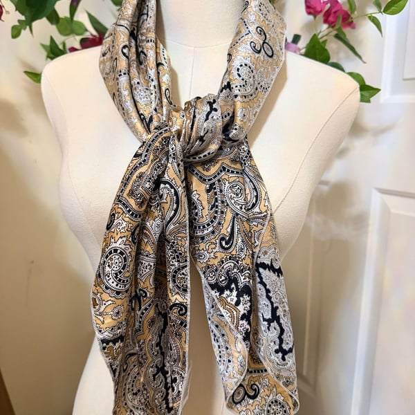 Wyoming Traders Paisley Wild Rag Tan And Black Silk Scarf