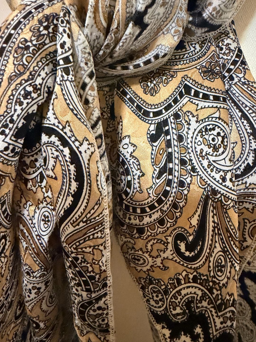 Wyoming Traders Paisley Wild Rag Tan And Black Silk Scarf 3