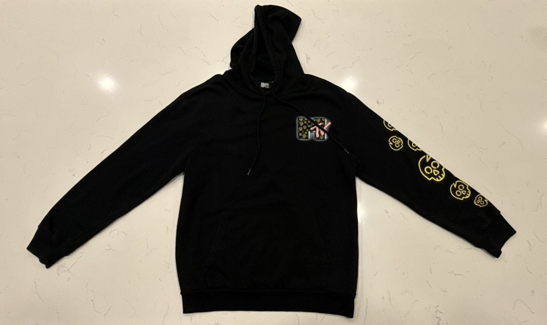 Mtv Classic Skull Print Logo Hoodie Size L Black Pullover 2