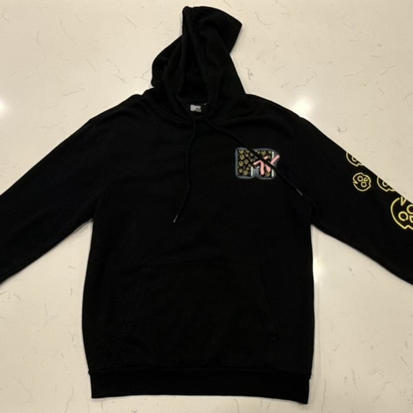 Mtv Classic Skull Print Logo Hoodie Size L Black Pullover