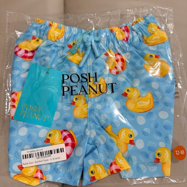 Posh Peanut Rubber Ducky Boys Swim Trunks Size 12-18 Months Blue