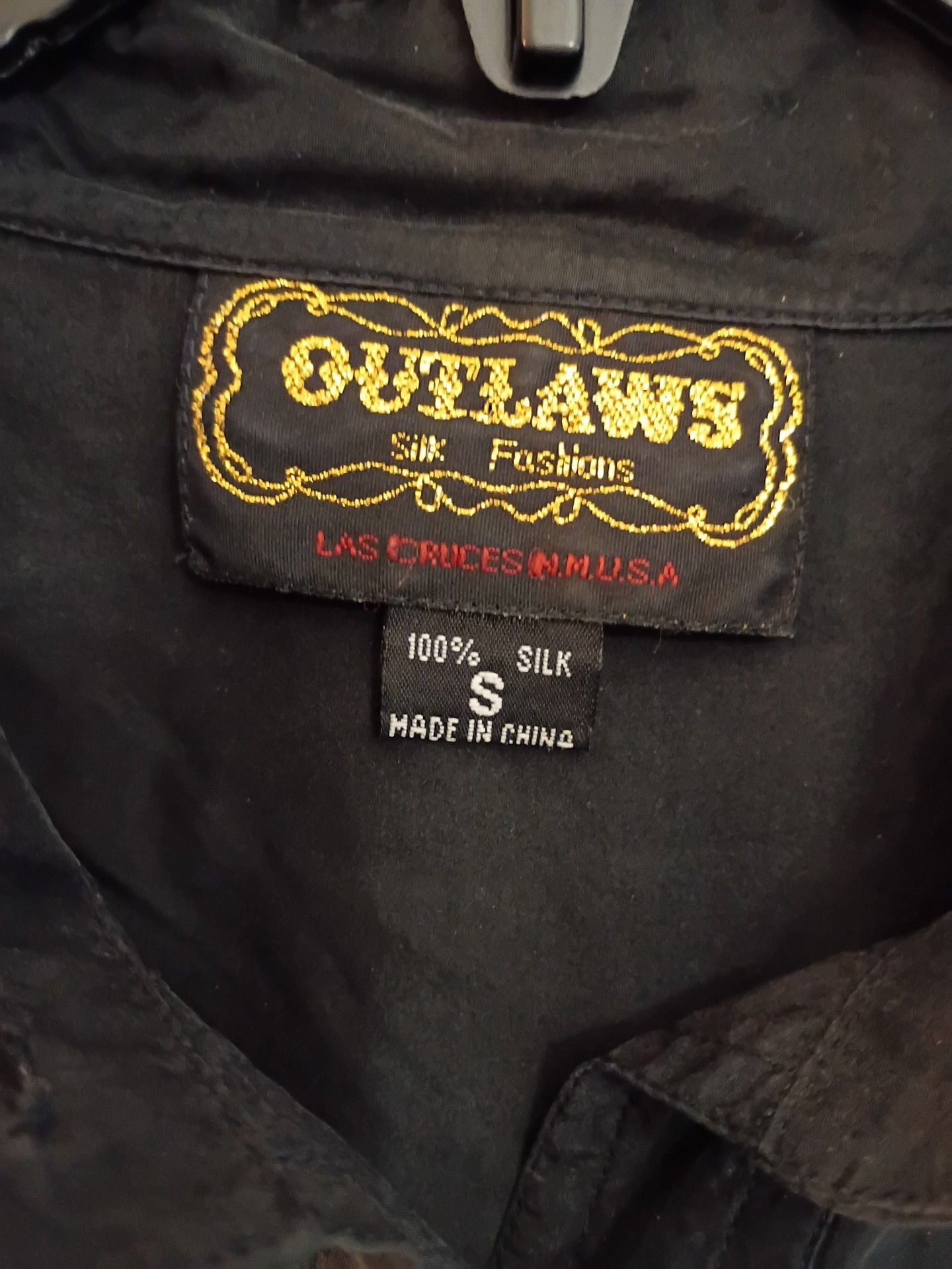 Outlaws Silk Fashions Western Shirt Size S Black Fringe Long Sleeve 1
