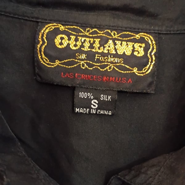 Outlaws Silk Fashions Western Shirt Size S Black Fringe Long Sleeve
