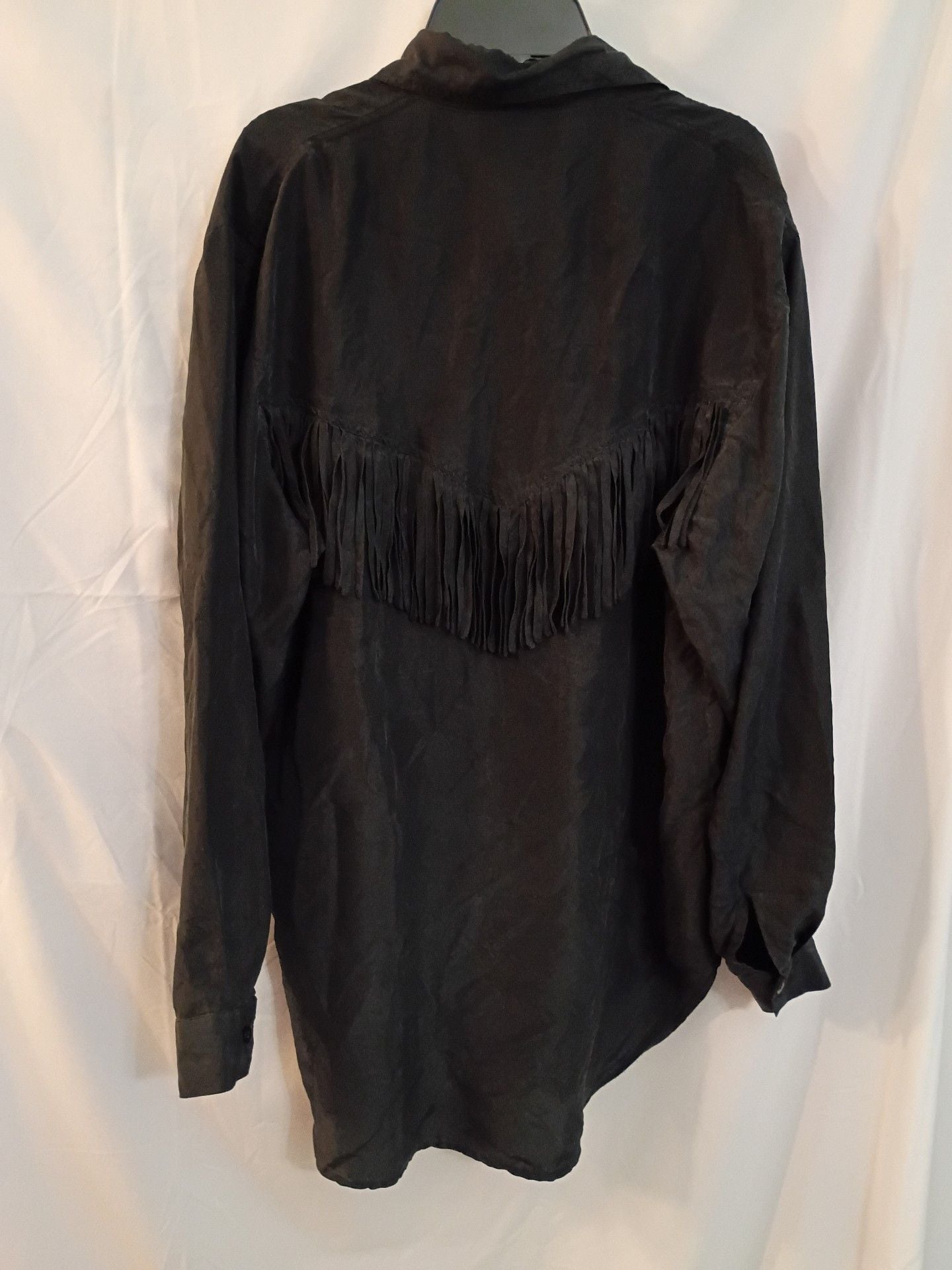 Outlaws Silk Fashions Western Shirt Size S Black Fringe Long Sleeve 3