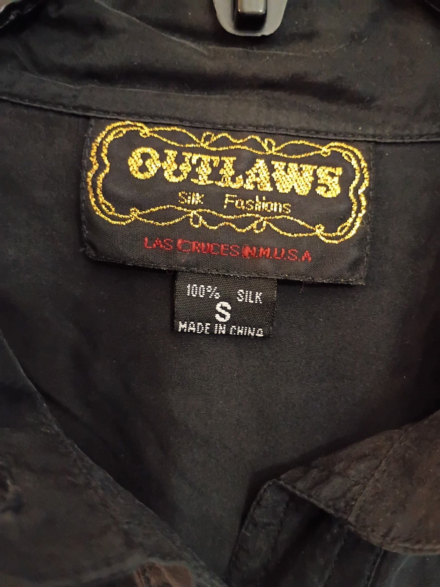 Outlaws Silk Fashions Western Shirt Size S Black Fringe Long Sleeve 6