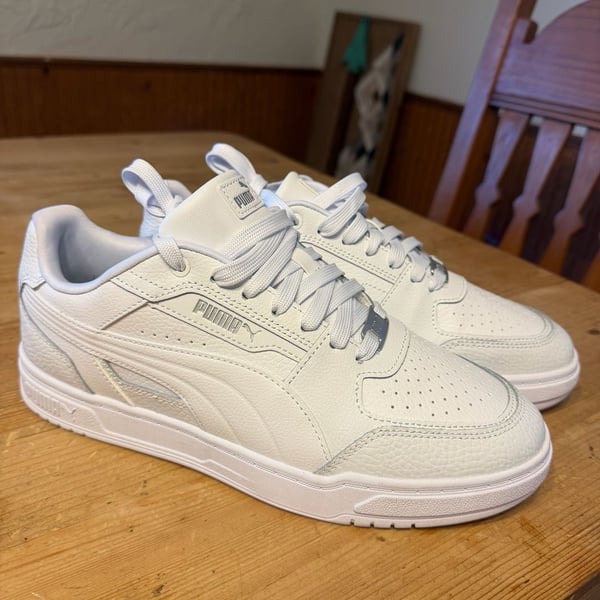 Puma Caven III Plus Size 9.5 White Silver Sneakers