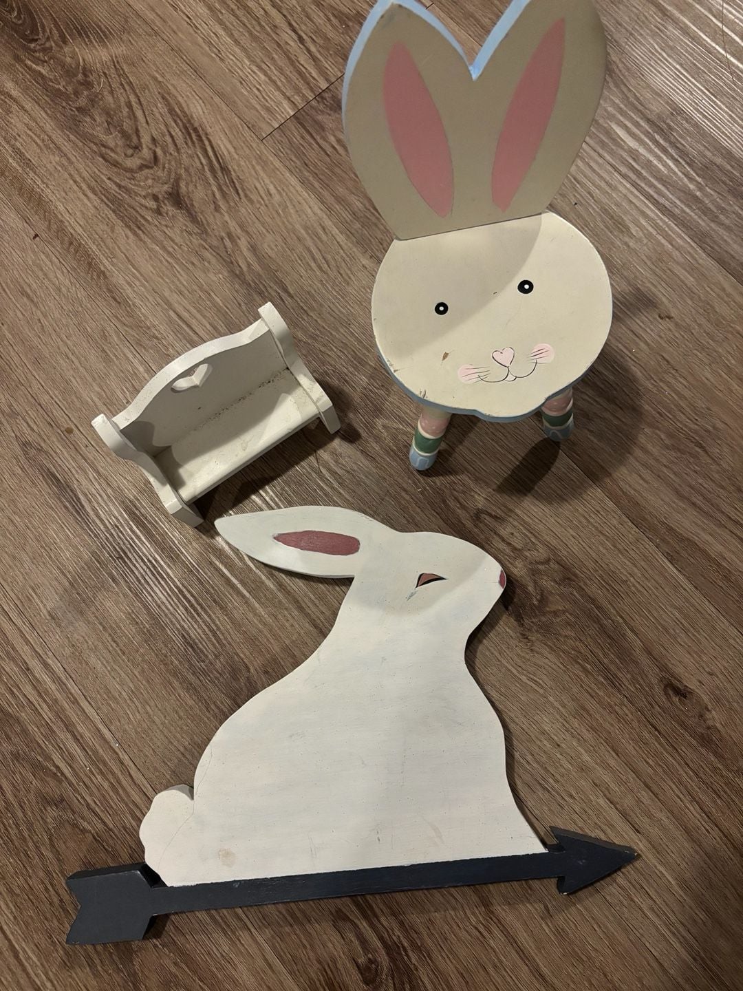 Handmade Wooden Easter Bunny Decor Bundle Chair Wall Sign Bench 1