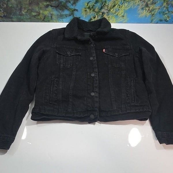Levi's Sherpa Trucker Jacket Size M Black Denim Fleece