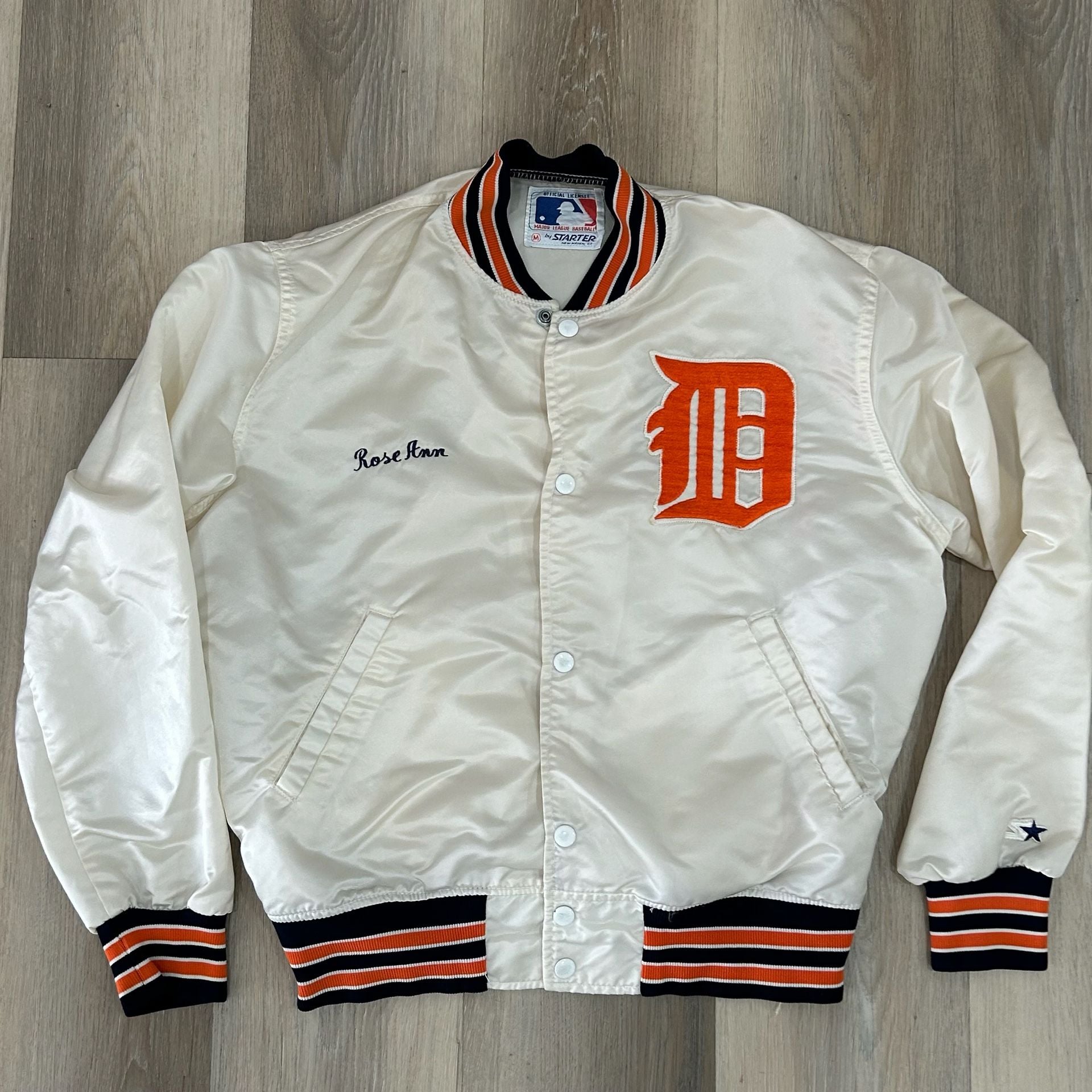 Starter Bomber Satin 80's Detroit Tigers White Jacket, 2