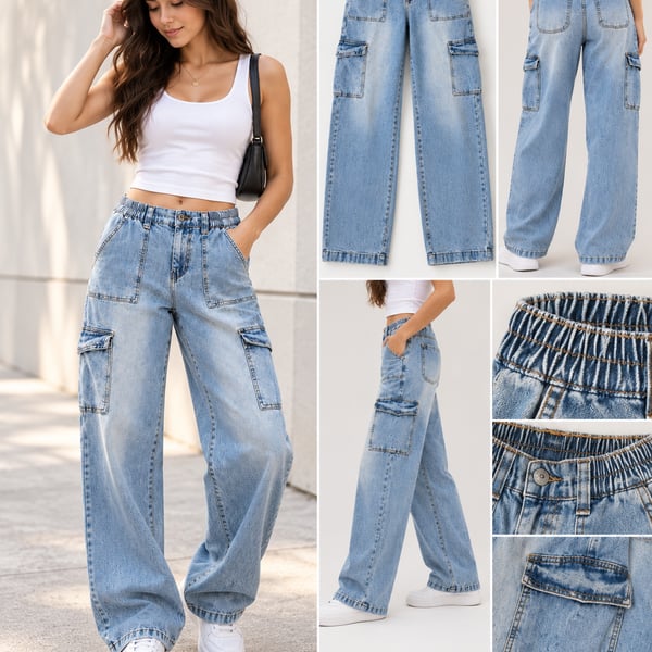 Gogo Jeans Cargo Denim Jeans Women’s Size 3/26 Blue Light Wash Skater