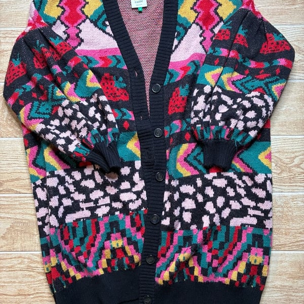 Sold Out Rare FARM Rio Crazy Mix Strawberry Cardigan Size S Jacquard Oversized