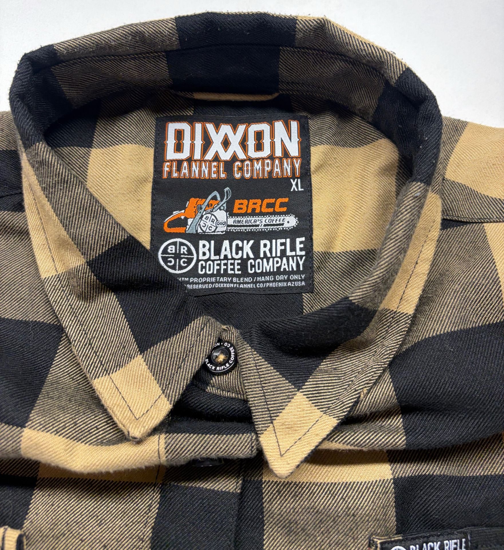 Women’s Dixxon Flannel Co Black Rifle Coffee Co Flannel Size XL Tan Black 7