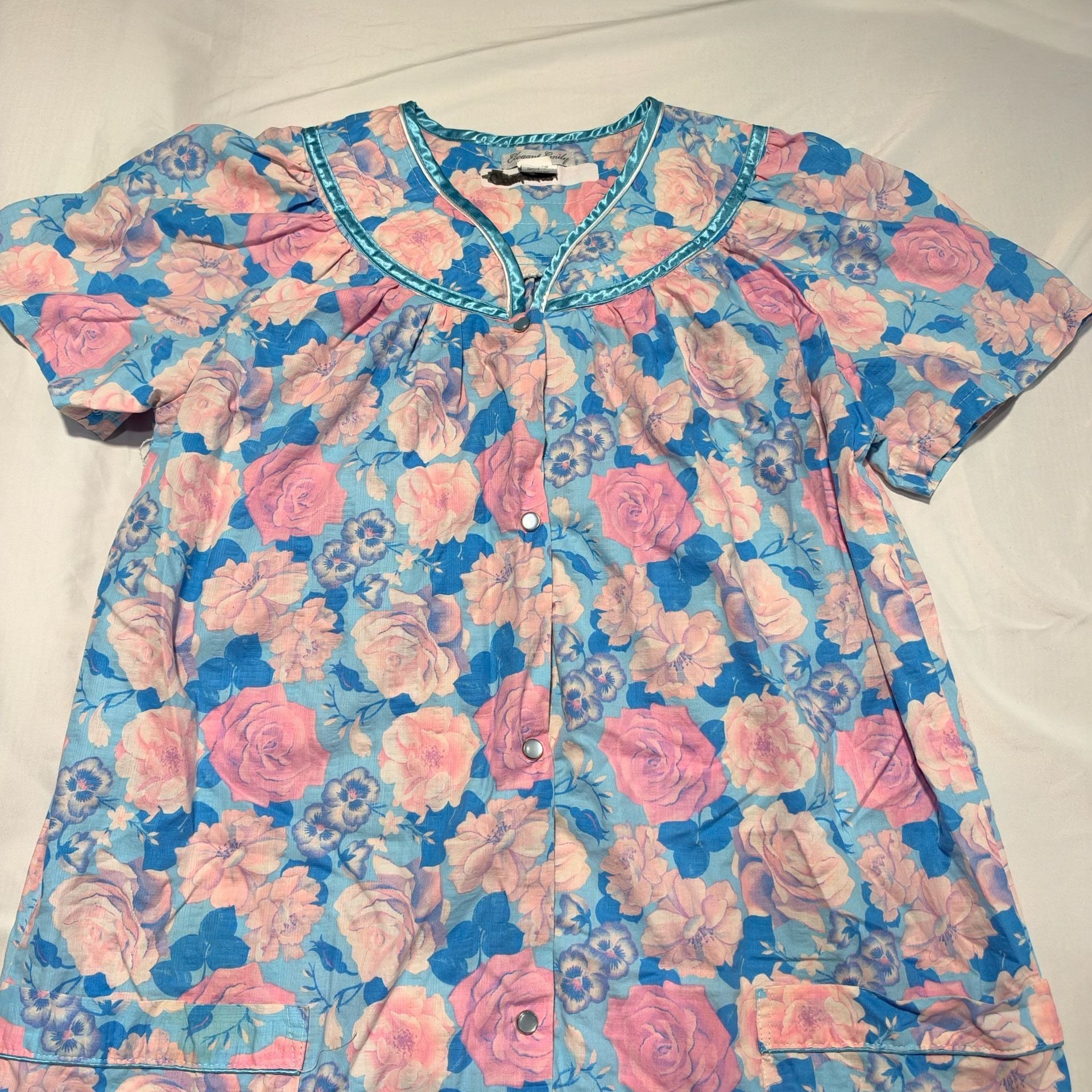 Elegant Emily Snap-Front Duster Robe Floral Pink Blue 3