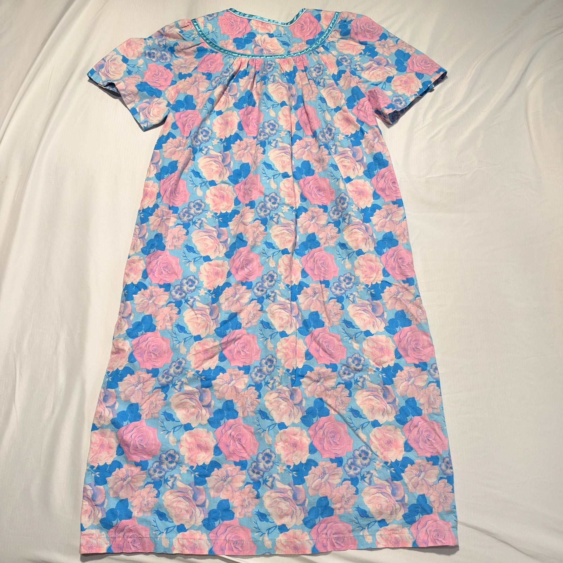 Elegant Emily Snap-Front Duster Robe Floral Pink Blue 7