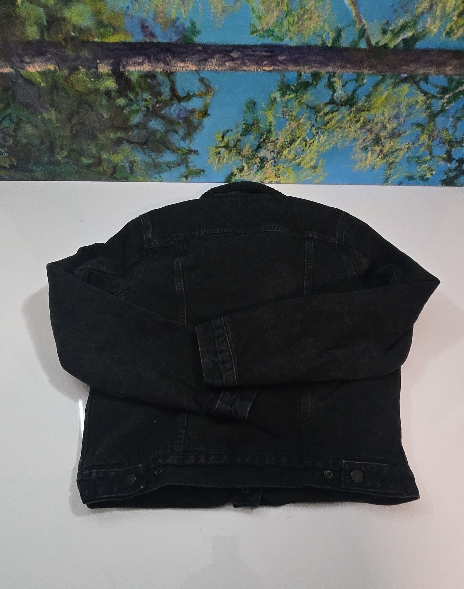 Levi's Sherpa Trucker Jacket Size M Black Denim Fleece 9