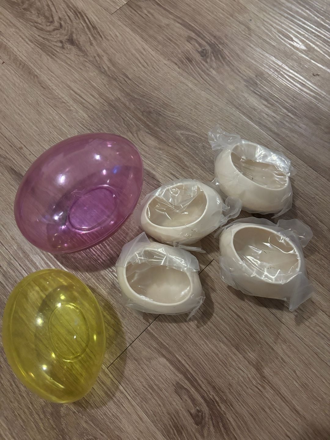 Easter Egg Plastic Bowls and Ceramic Egg Cups Set of 6 1