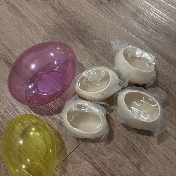 Easter Egg Plastic Bowls and Ceramic Egg Cups Set of 6