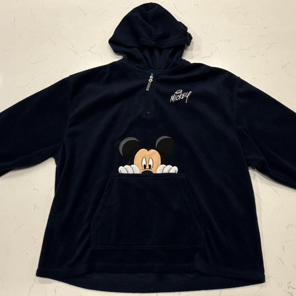 Disney Mickey Mouse 1/4 Zip Fleece Hoodie Size XL Navy Blue Peeking