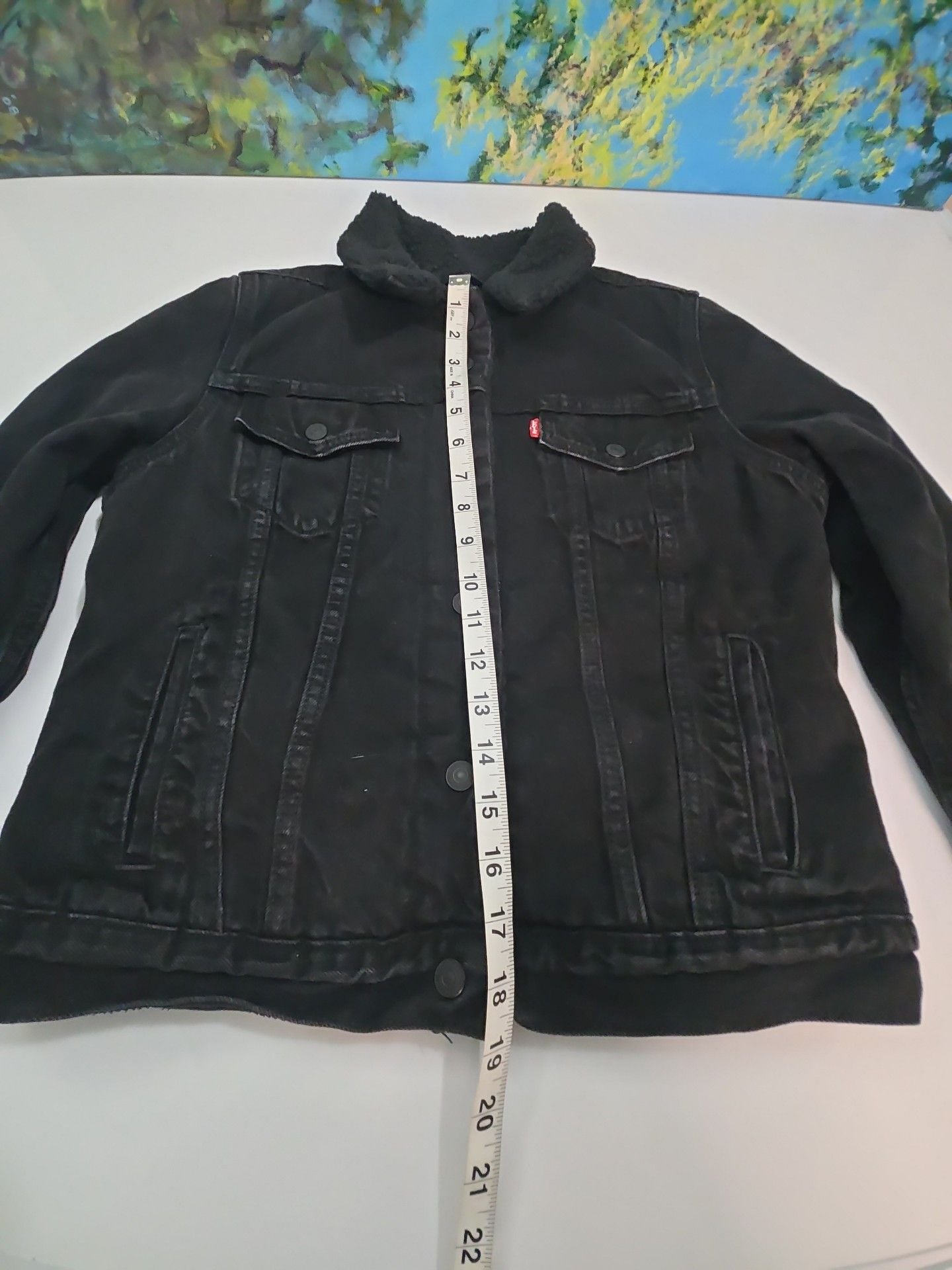 Levi's Sherpa Trucker Jacket Size M Black Denim Fleece 7