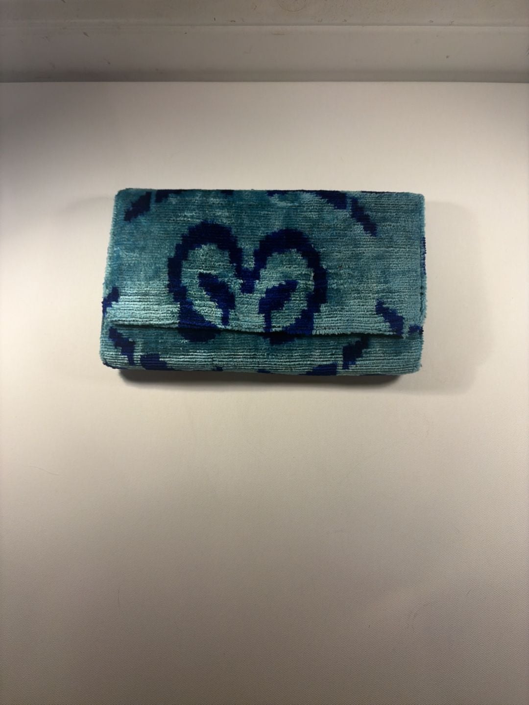 Ikat Silk Velvet Clutch Bag Blue Handbag 2
