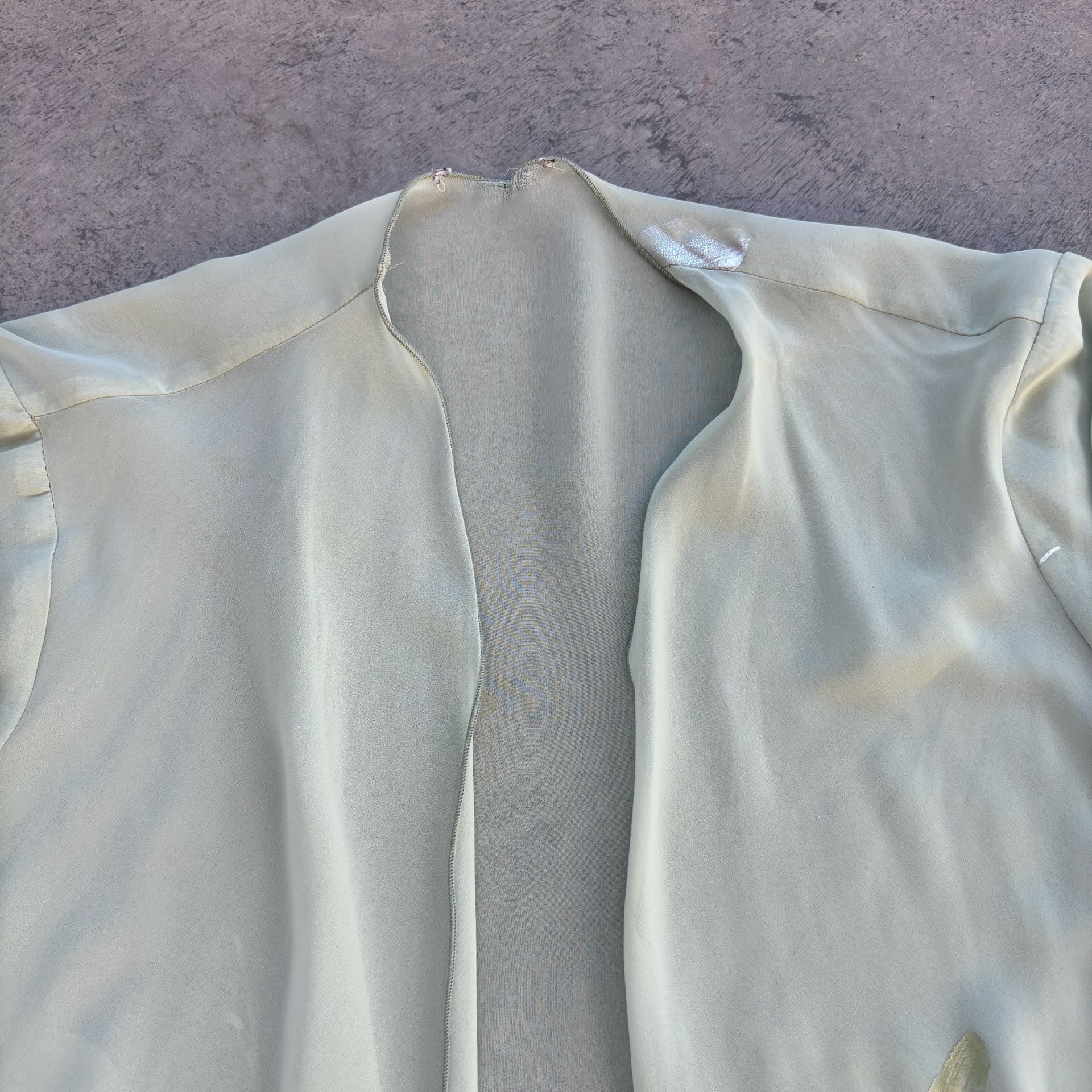 1990’s Vintage Sage Green Chiffon Open Shear Cardigan Floral Size M/L 3