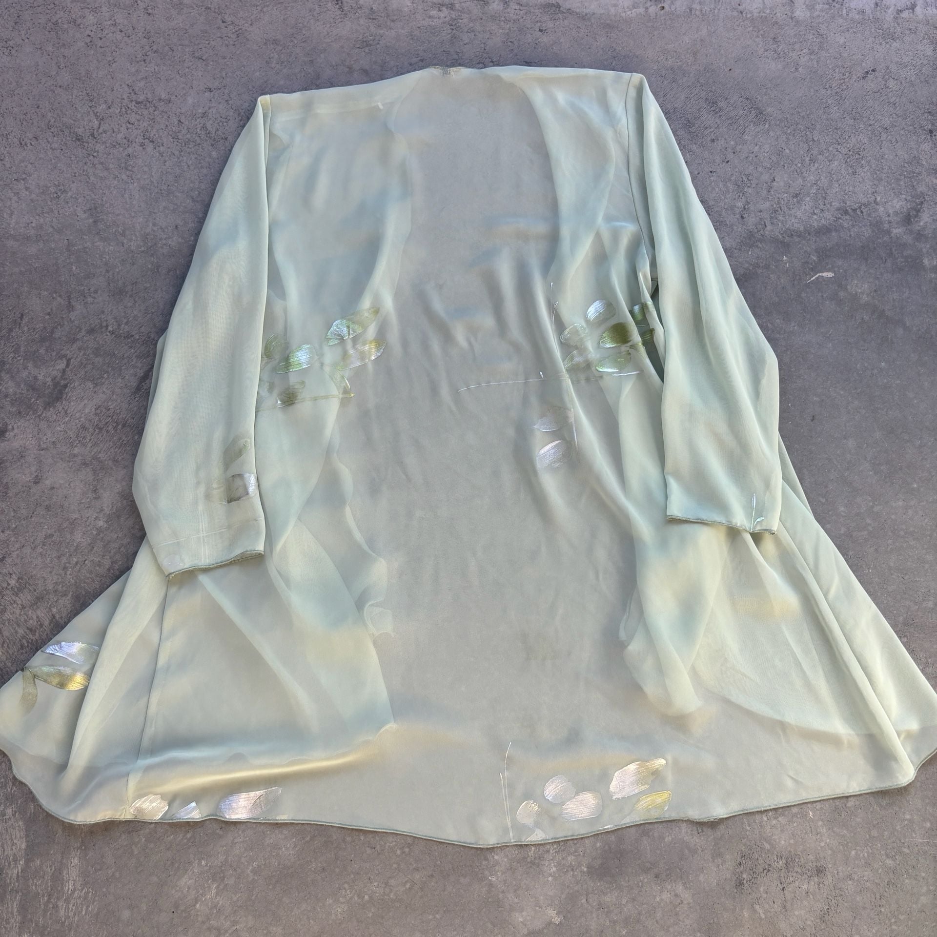 1990’s Vintage Sage Green Chiffon Open Shear Cardigan Floral Size M/L 7