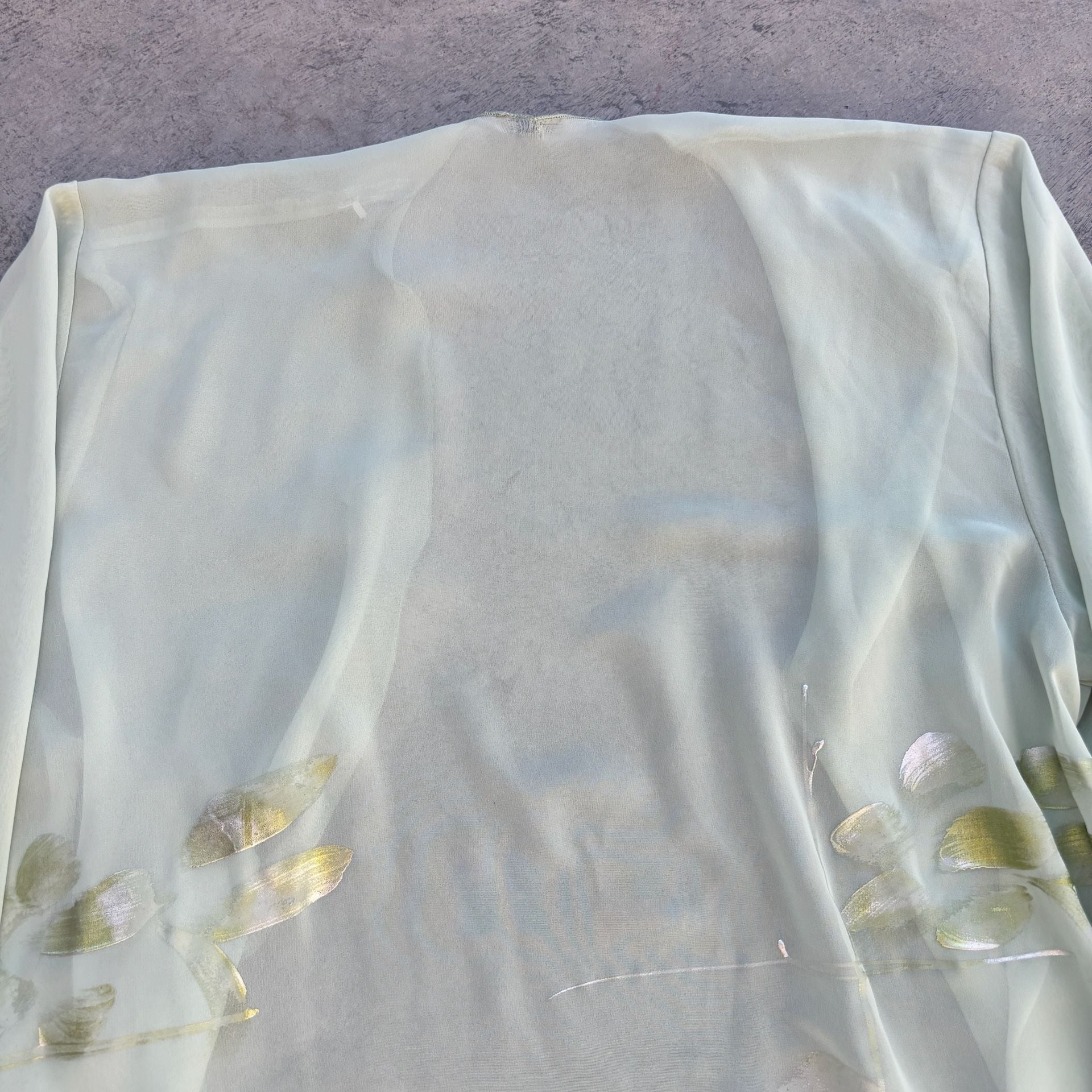 1990’s Vintage Sage Green Chiffon Open Shear Cardigan Floral Size M/L 8
