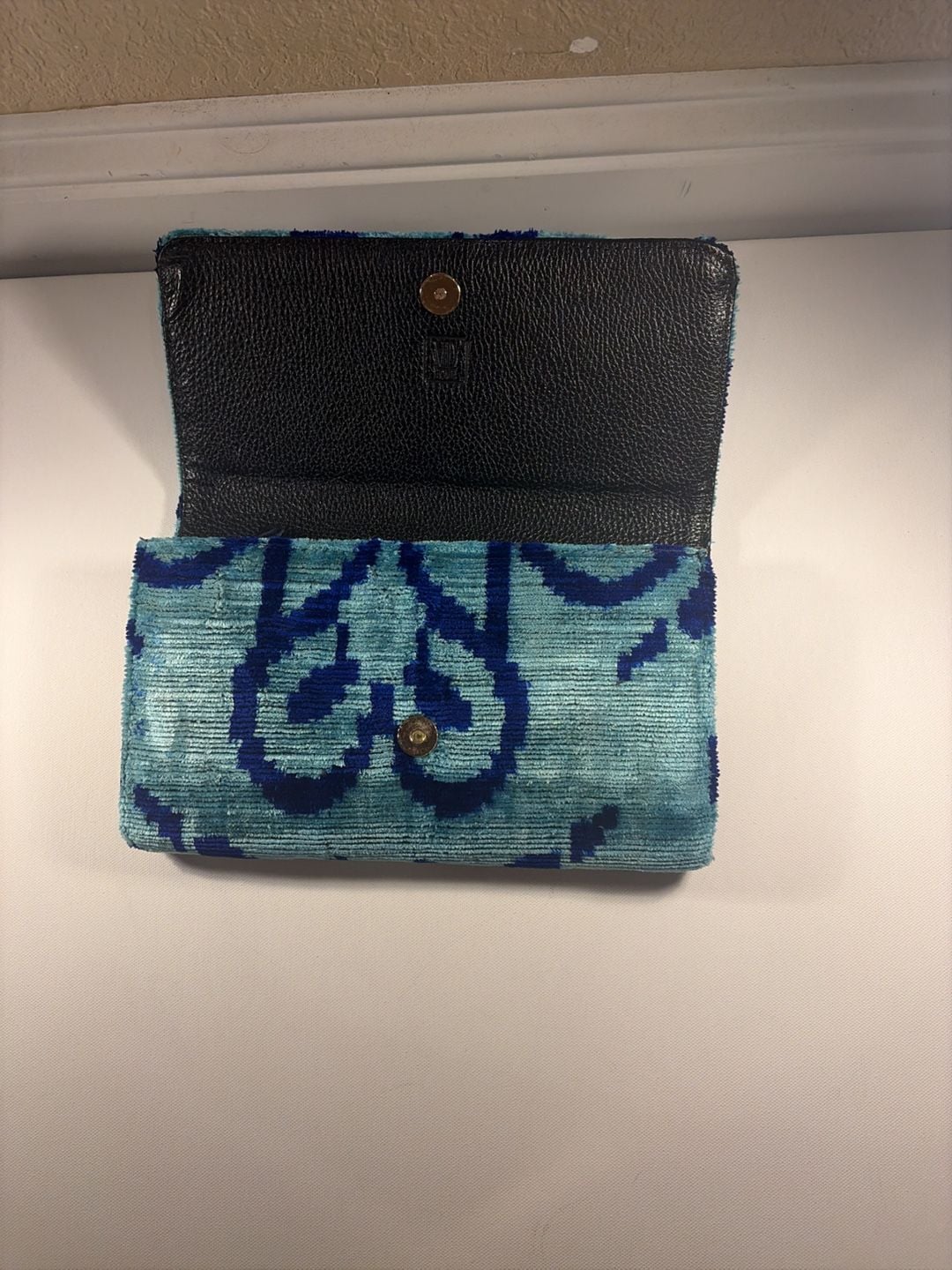 Ikat Silk Velvet Clutch Bag Blue Handbag 3