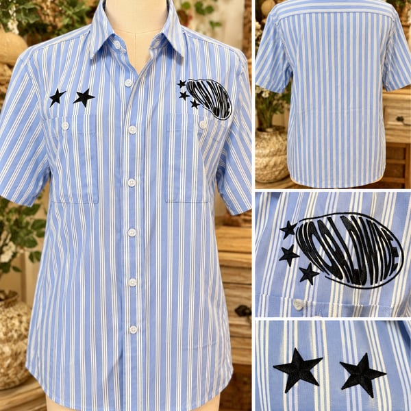 Stella McCartney Star Embroidered Striped Shirt Blue White Cotton
