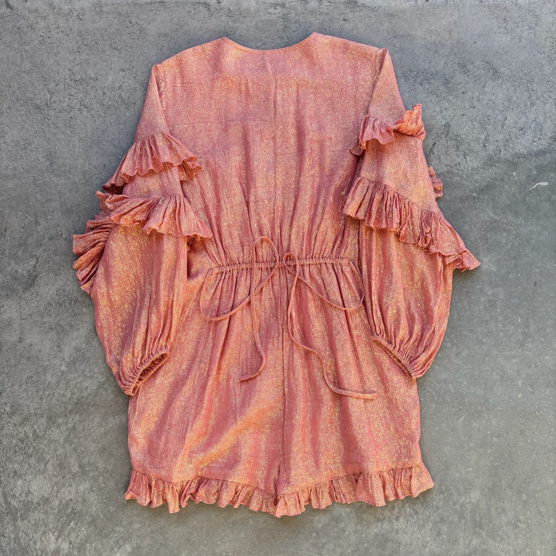 Free People Jen's Pirate Booty Livia Romper Pink Metallic Ruffle Size S 8