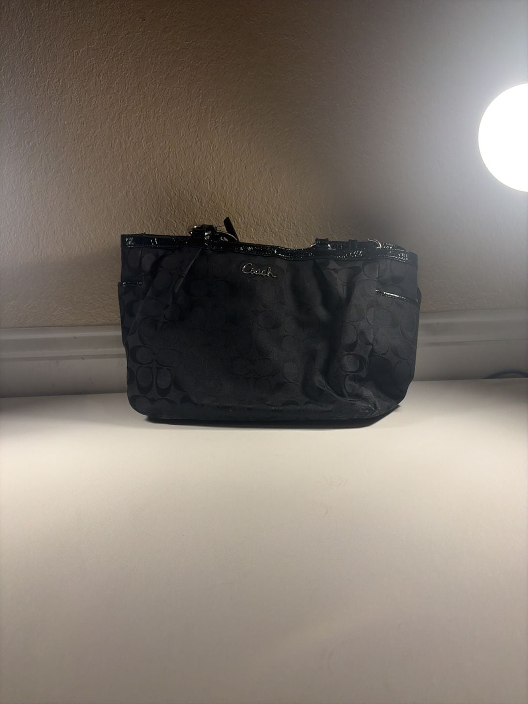 Coach Signature Gallery East West Tote Black Monogram Canvas Shoulder Bag 2