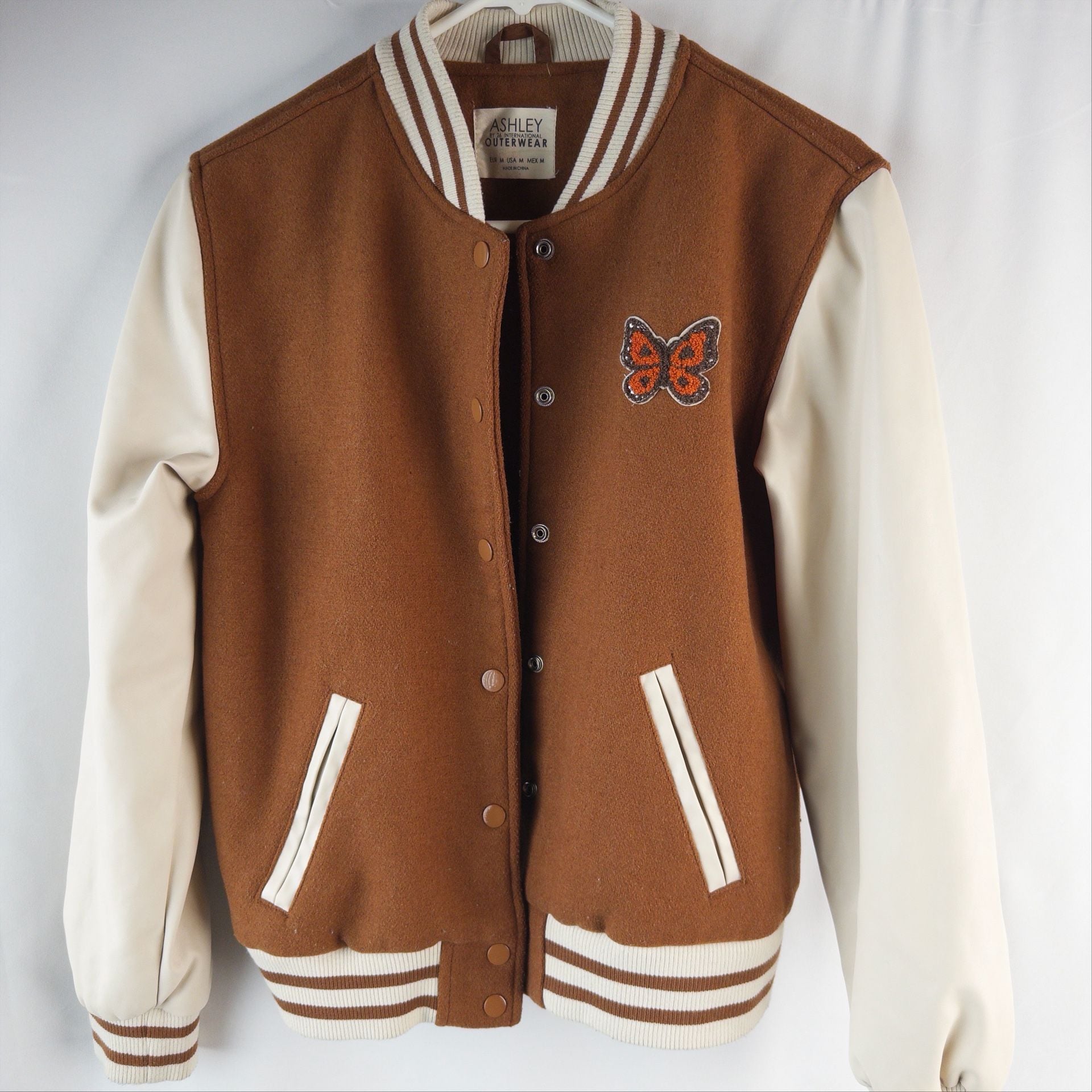Ashley by 26 International Outerwear Varsity Jacket Size M Brown Butterfly 2