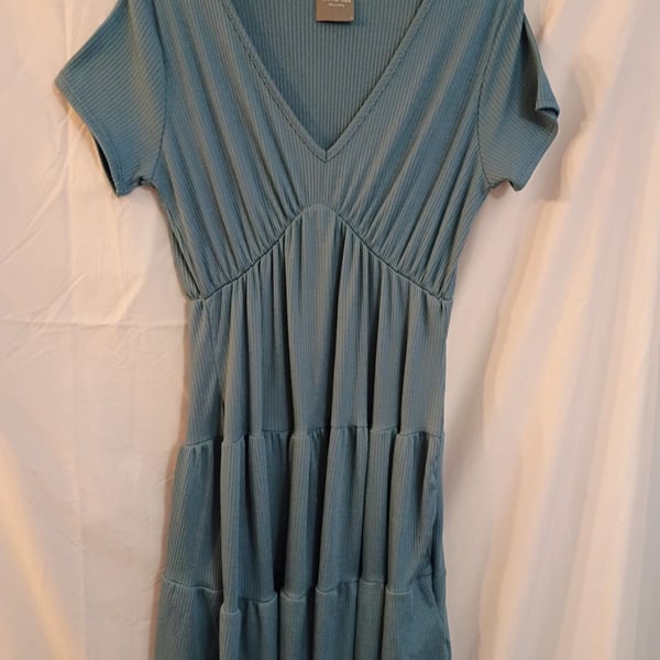 Olivia Rae V-Neck Tiered Ribbed Dress Blue