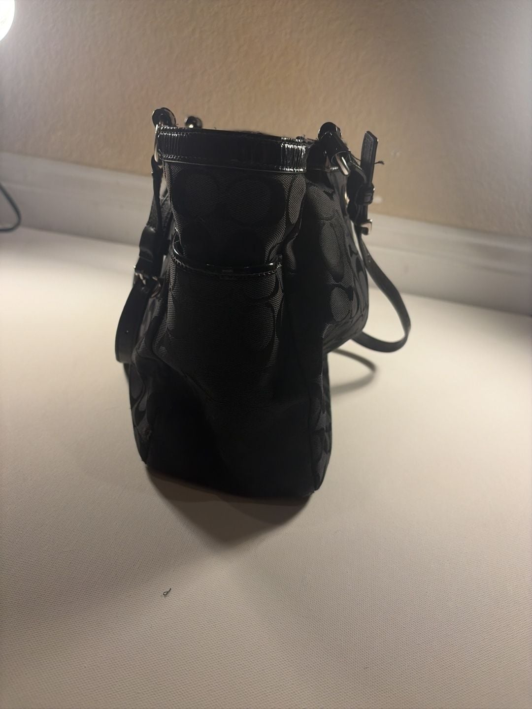 Coach Signature Gallery East West Tote Black Monogram Canvas Shoulder Bag 4